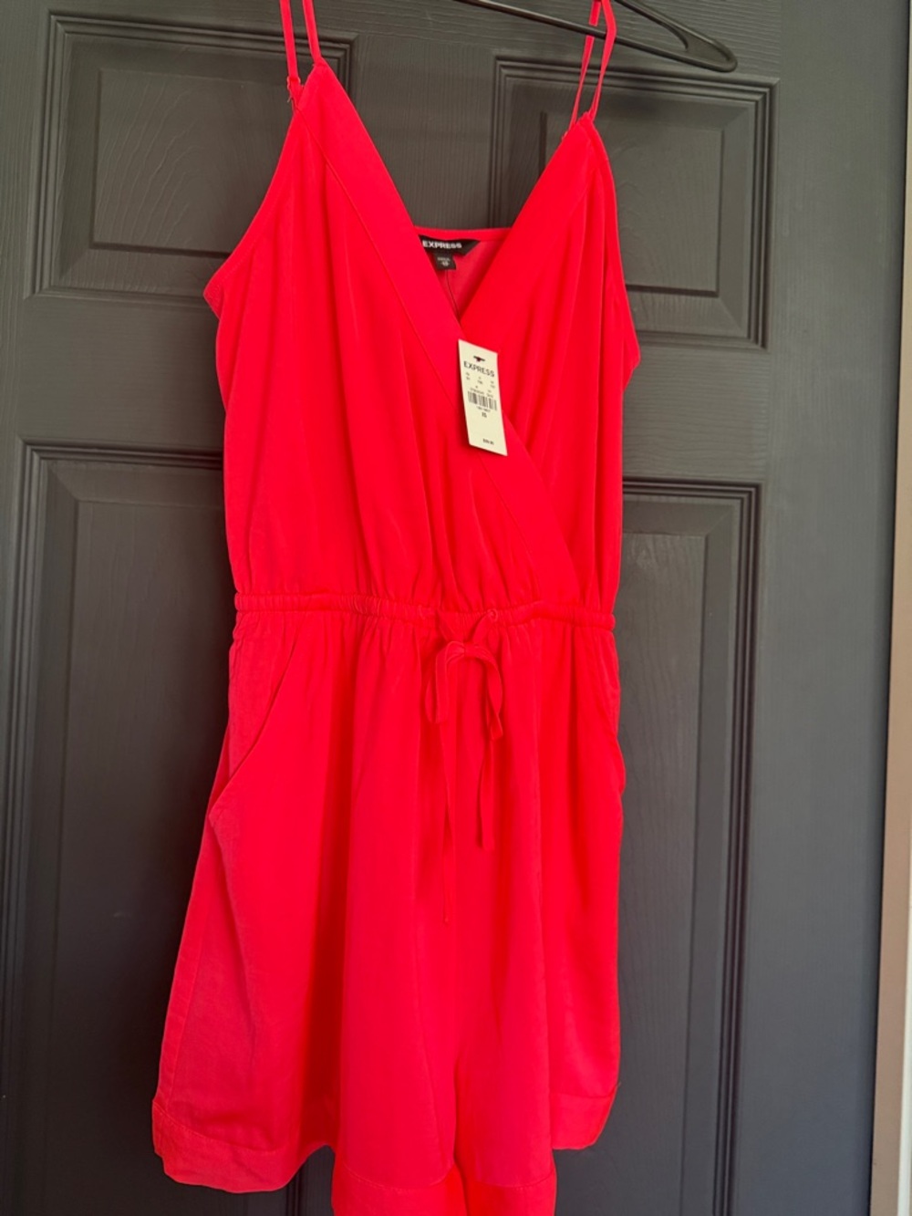 Express Bright Red Spaghetti-Strap Wrap Mini Dress